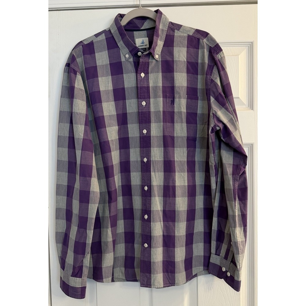 Johnnie-O Hangin Out Shirt Men's XL Purple Gray‎ Check Button Down Office Casual
